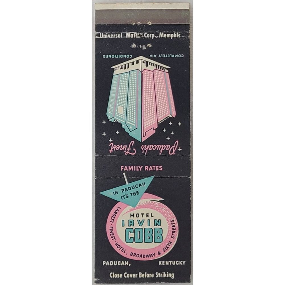 Front Strike Matchbook Cover Hotel Irvin Cobb Paducah KY Kentucky
